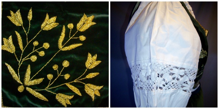 Details of the gold embroidery (zlatovez) and crochet lace (šlingana čipka), Dolovo